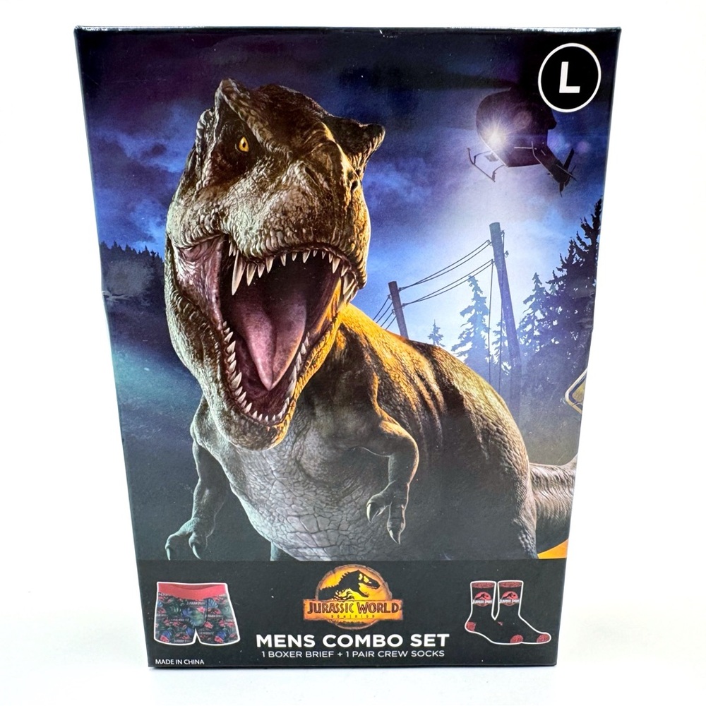 Jurassic Park Boxer Briefs Underwear Socks Mens Large Gift Set Jurassic World